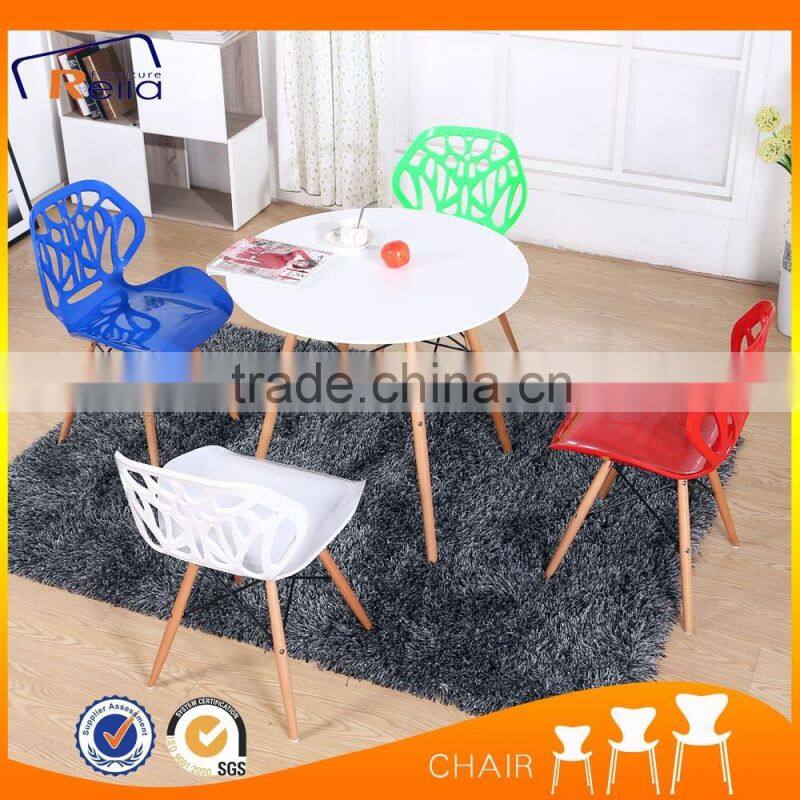 Morden Home Furniture Plastic Dining Room Chair With Wood Legs