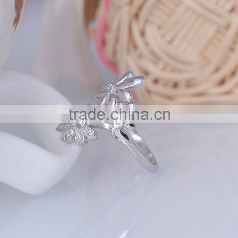 2015 wholesale 925 sterling silver ring three sunflower pave setting ring