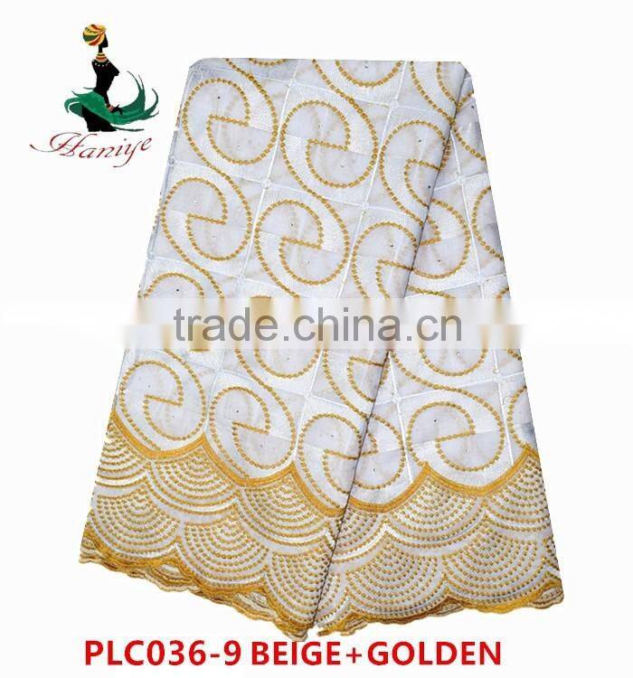 Haniye 2016 /PLC036 African Eyelet Swiss Voile Lace Factory Polished Lace With Stone For Wedding nigerian cotton lace