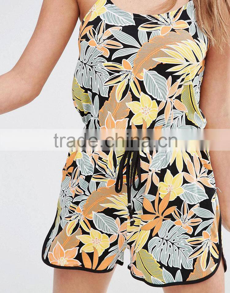 OEM Service supply type sleeveless printed strappy short fashion romper women