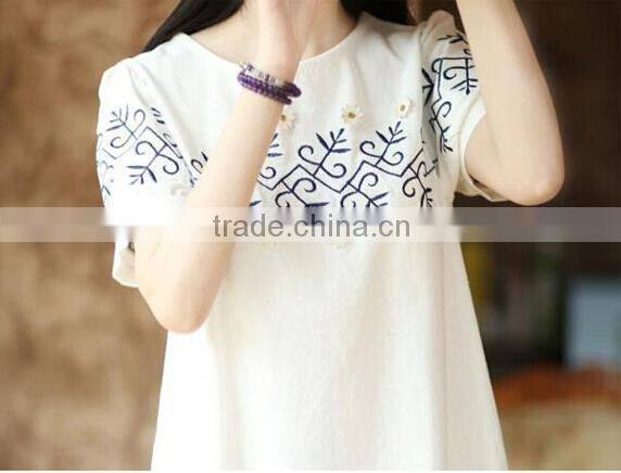 Hot sale cotton and linen white embroidery pregnant women dress, materinity clothes