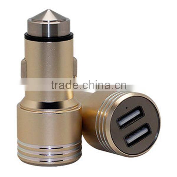 Colorful Stainless Steel Safty Hammer Car Charger With 2 Usb Ports 3.4a