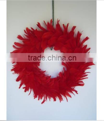 Duck Feather Wreath for wall or center piece - red