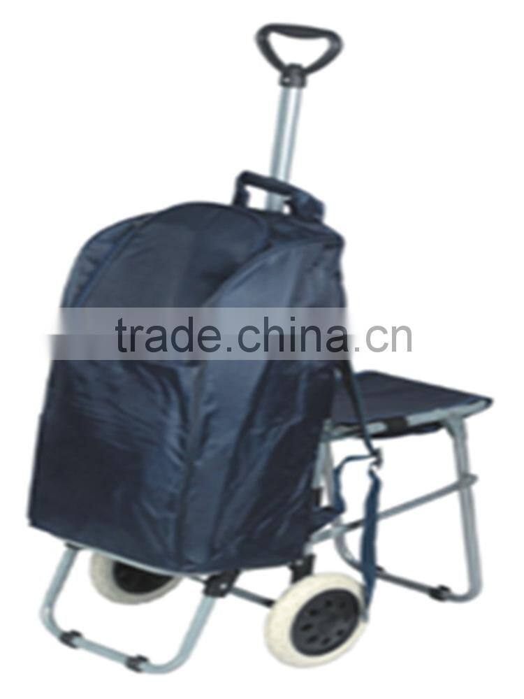 600D folding shopping trolley bag with chair Rolling fishing Bag