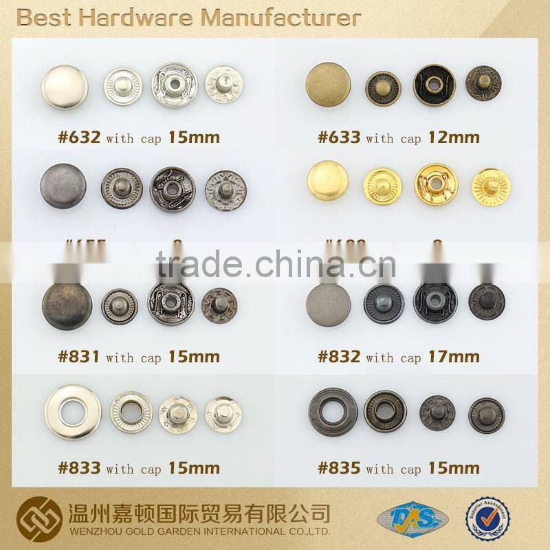 high qualiy 15mm metal snap button caps t