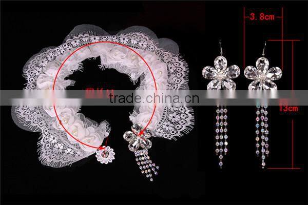 MYLOVE Handmade jewelry set white lace crystal necklace and earring MLT008