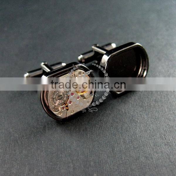 13.5x16.5mm setting size steam punk watch movement gun black DIY base tray French cufflink supplies cuff link findings 1500025
