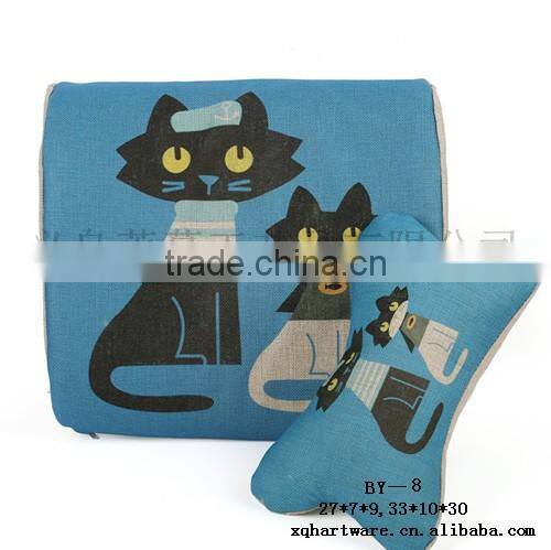 Nature Linen material Custom Printed Memory Foam Car Lumbar Seat Cushion & Car Neck Pillow