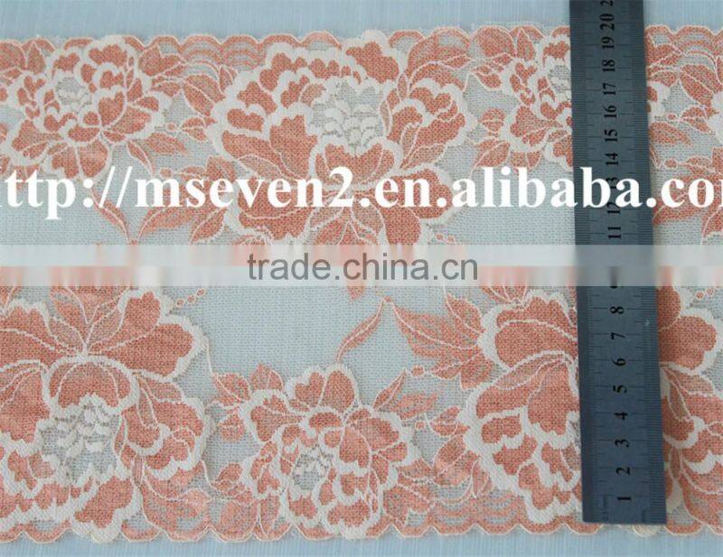 hot selling 20cm width elastic band brazilian hair flower pattern full lace trim