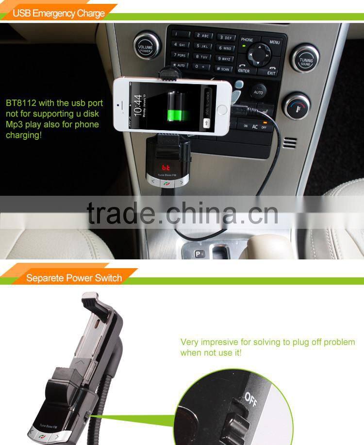 Bluetooth FM Transmitter Car Kit Cellphone Holder GPS and MP3 Player USB Charger