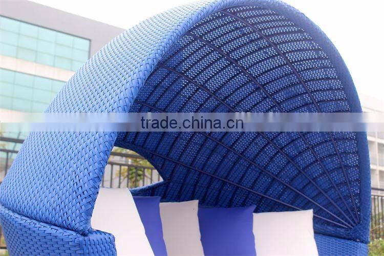 Blue rattan sunbed for Hotel resort furniture