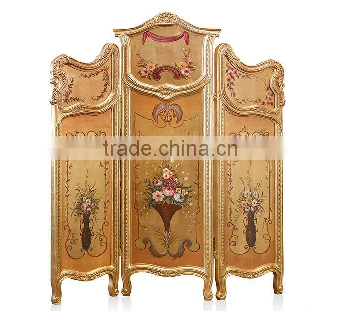 Antique Light Green Design Wooden Drawing Screen Hand Painted Curio Classic Furniture Decorative 4pls Folding Floor Screen
