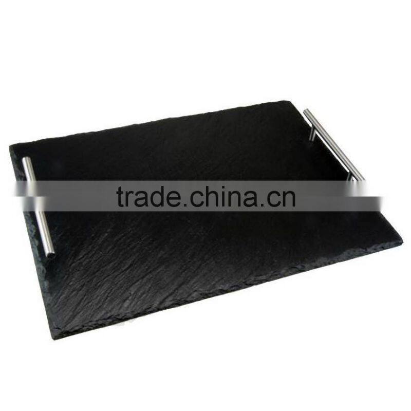 Round black Natural Slate serving tray