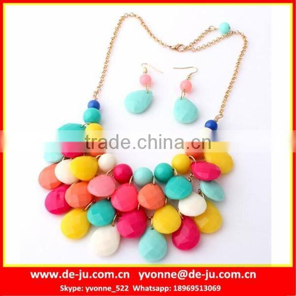 Jewelry Set Blue Plastic Bead Necklace