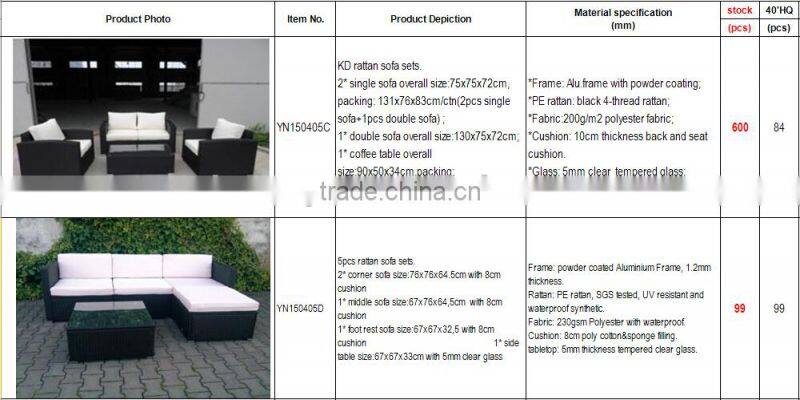 Stock lots outdoor furniture KD steel rattan sofa sets overstock inventory closeout