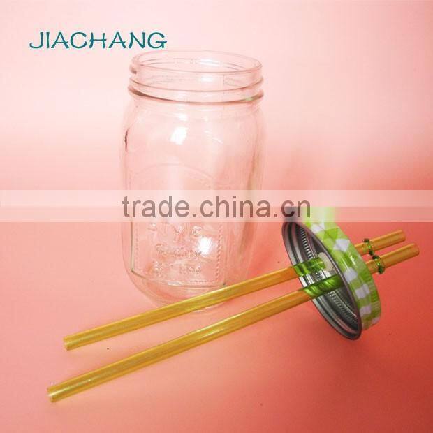 drinkware transparent glass table beer jar with 2 pieces of straws
