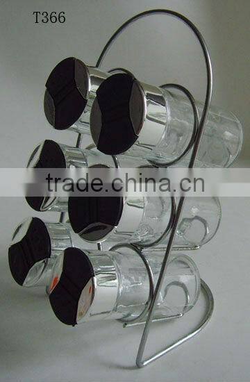 colorful cylinder glass 6 jars spice rack set with colorful plastic lid