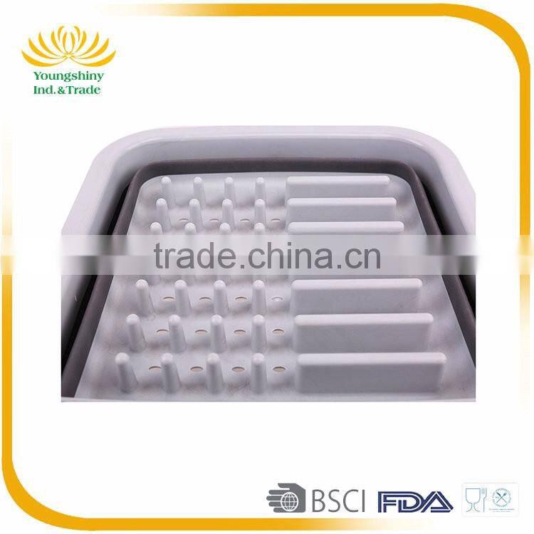 Collapsable storage dish drainer drying kitchen rack, kitchen plastic dish rack with cover