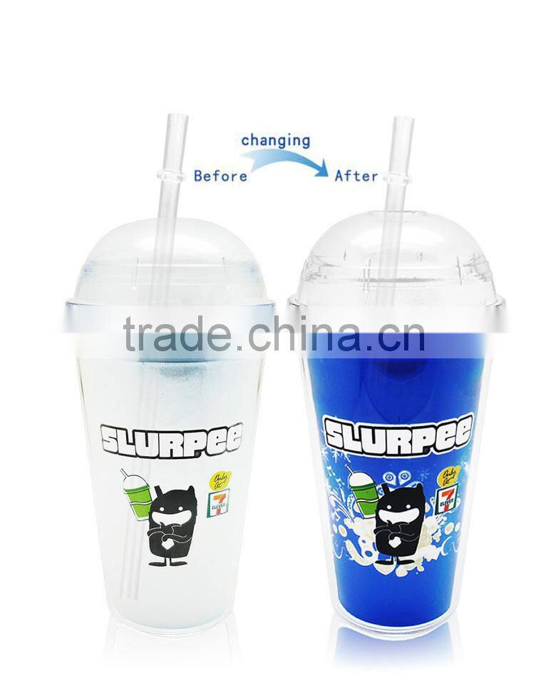 Personalized Custom Photo double wall magic plastic cup with straw