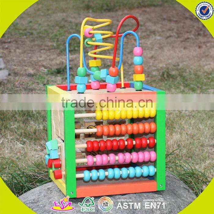 2017 wholesale wooden cubic wire bead children wooden cubic wire bead colorful wooden cubic wire bead W11B060