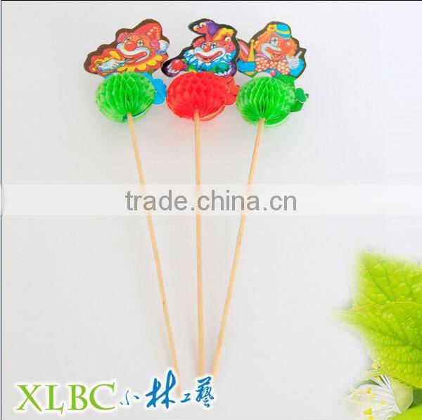 Clown face paper wooden decorative pick