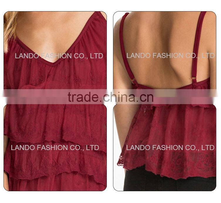 Fashion Women Lace Fabric Crochet Ruffle Womens Lace Tops For Women 2016