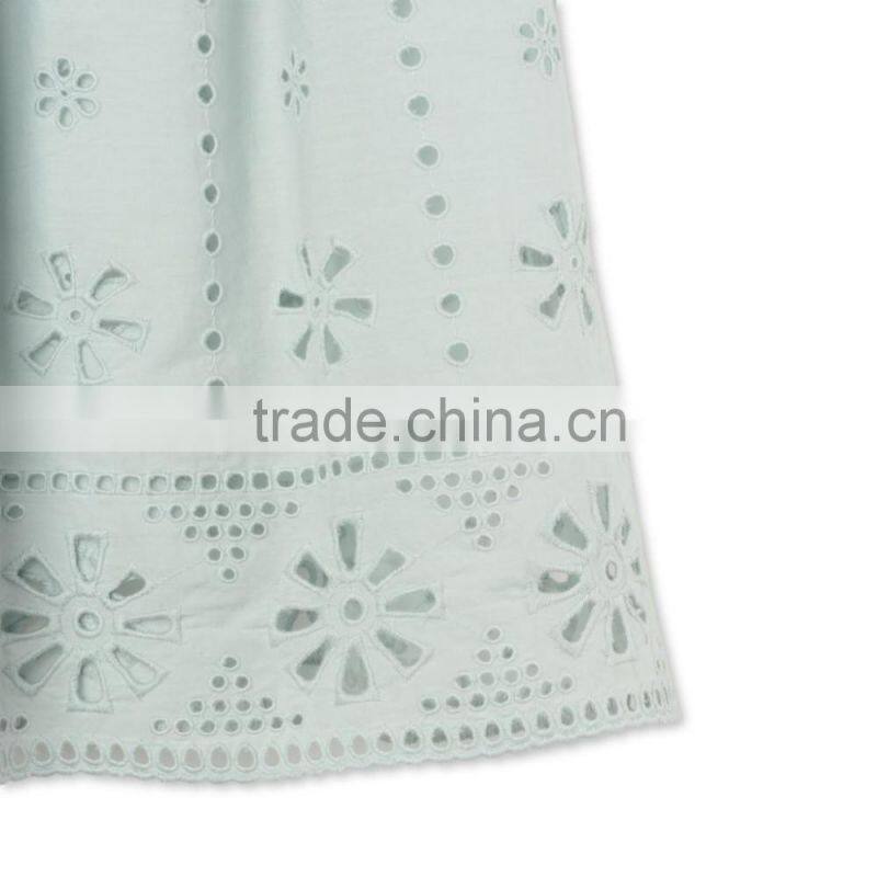 Latest Fancy Pretty Broderie Anglaise Blue Cotton Girls Top With Frilled Sleeves Kids Childerens Boutique Clothing HSd5108