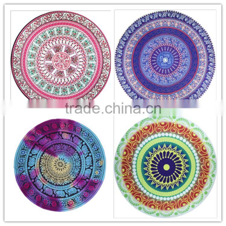 2017 new arrived hot selling round beach towels mandala with tassels turkish microfiber towel