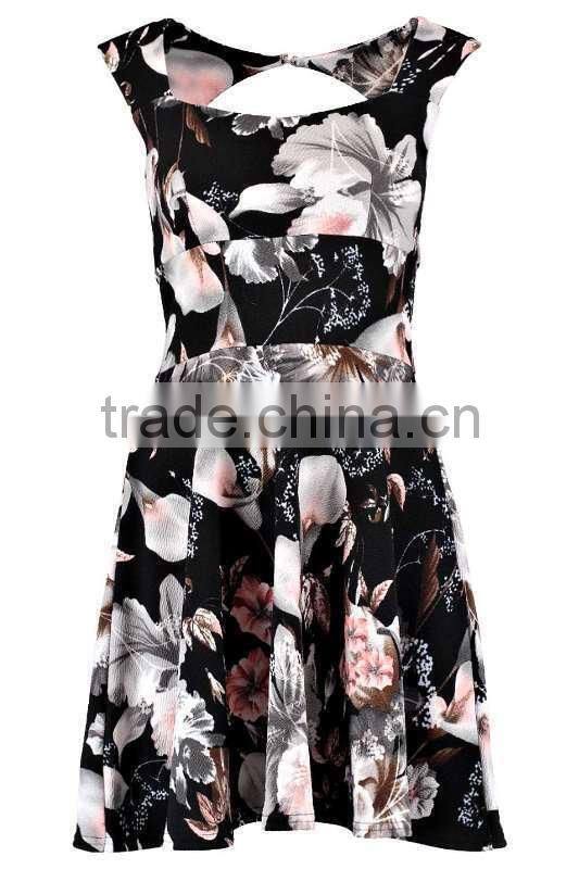 Custom fashion design floral printing fancy party dress, ladies one piece dress pattern dresses for women