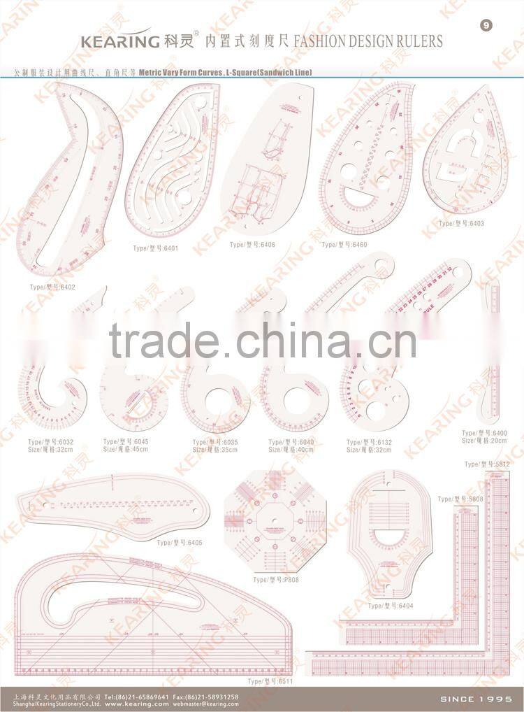 Kearing Metric Vary Form Curves flexible plastic garment ruler with protractor for fashion design # 6404