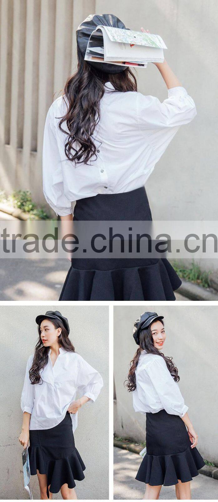 SZXX Tops Fashion Womens Lady V-Neck White Casual Blouse