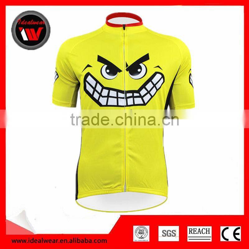 2014 Smile Face Cycling Short Sleeve Jersey Mens Yellow Caroon Bike Shirt Top