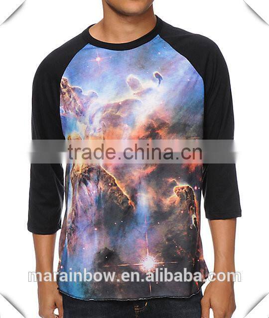 Custom Mens All Over Sublimated Baseball T shirts Cotton Polyester Mens 3/4 Raglan Sleeve Baseball Tee Wholesale