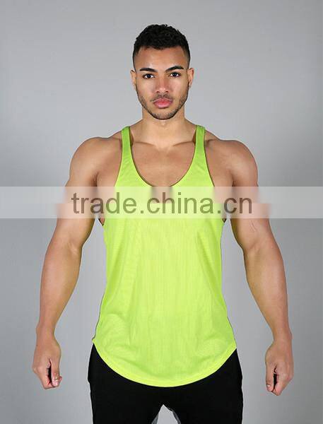 mens low cut stringer singlets vest with a scooped & lengthened body
