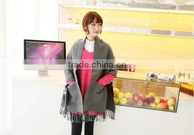 Women's Winter Wool Scarf with Pockets Long Style Warm Plaid Simulated Cashmere Shawl Wrap Scarves for Women Pashmina