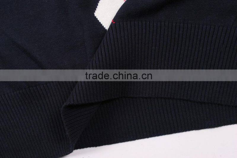 2015 New Fashion Design Navy Blue V Neck Sweater