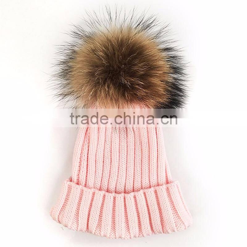 Myfur Premium Quality Natural Raccoon Fur Ball Attach Knitting Hat Wholesale