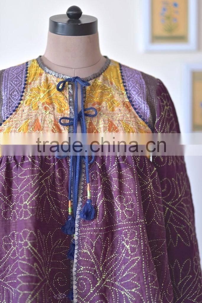 Vintage Kantha Kediyu Style Jacket in Beautiful Vintage Colors ~ Small