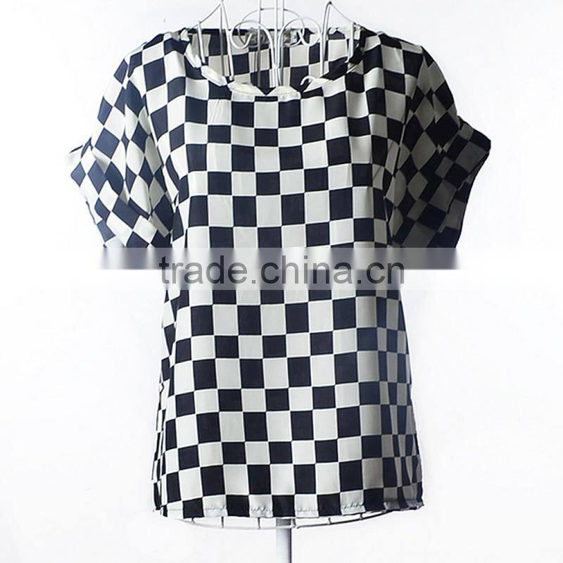 2017 new design ladies print chiffon style blouse