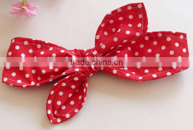Latest fancy elastic soft stripe cotton bow tie custom children headband rabbit ears bowknot hair tie headband