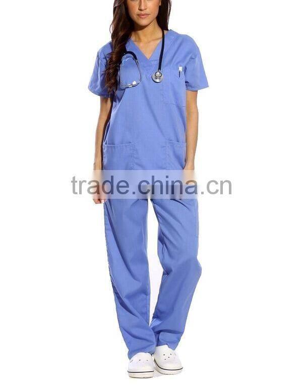 V neck two pockets high quality scrub sets Top & Pants staff uniform