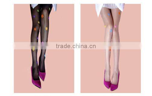 Handmade lace socks colorful flowers Pearl Rhinestone Anti-hook wire pantyhose stockings