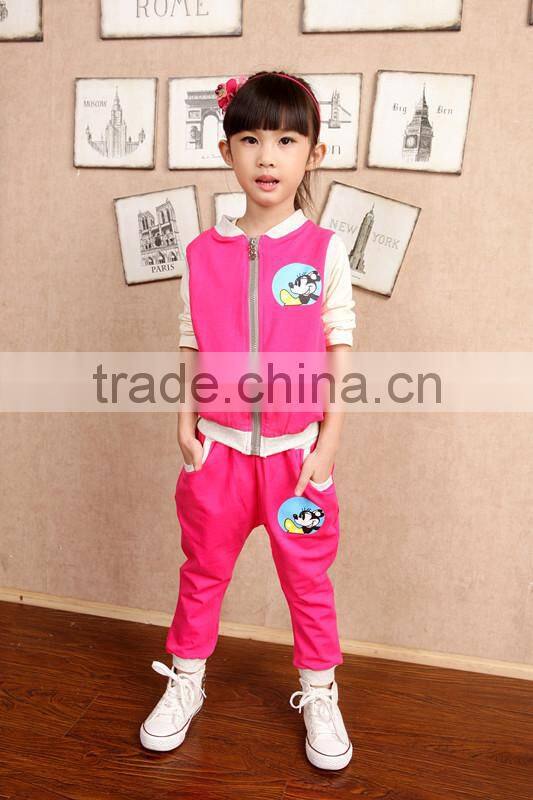 Children zipper clothing wholesale lovely girl suits, cotton