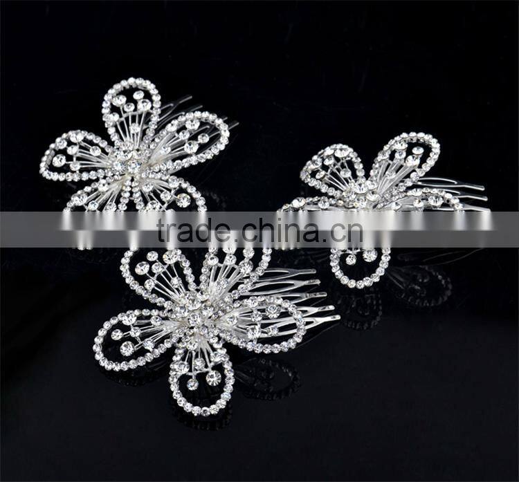 3pieces/lot Hollow Flowers Rhinestones Hair Combs Bridal Accessories