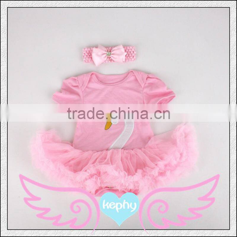 Light Pink Damask Baby Pettiskirt Tutu White Top Set 0-12Month