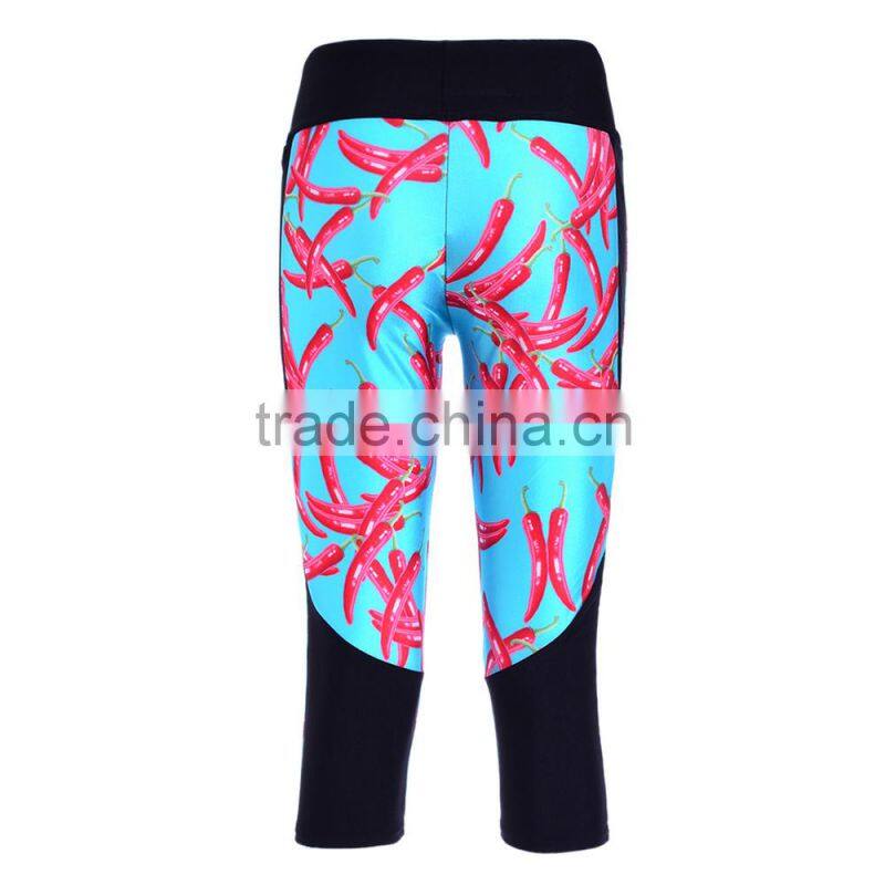 Women Sublimation Print Capri Plus Szie Leggings Low Waist Pocket Decoration S130-38