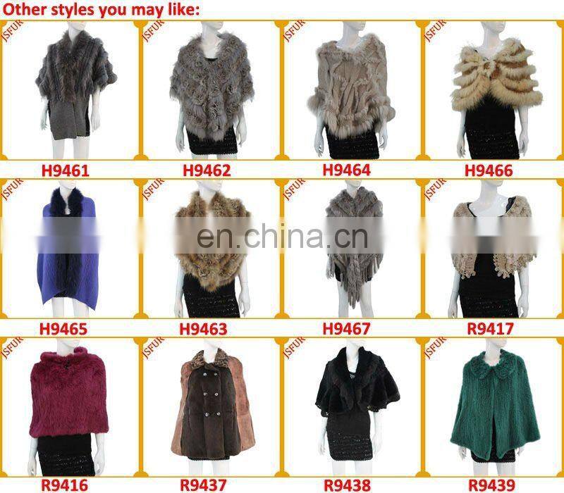 2014 Fashion women black rabbit fur knitted girls poncho sweater
