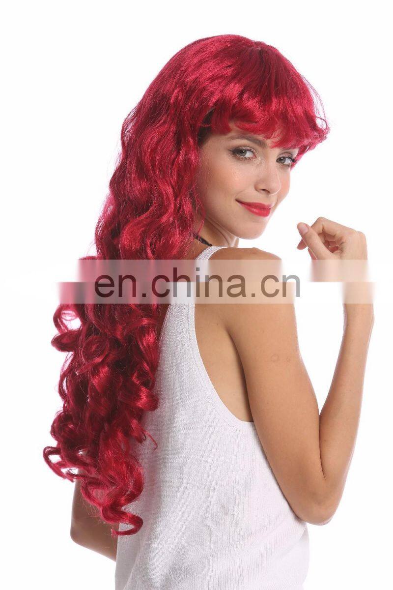 Carnival red curl long party wigs P-W203