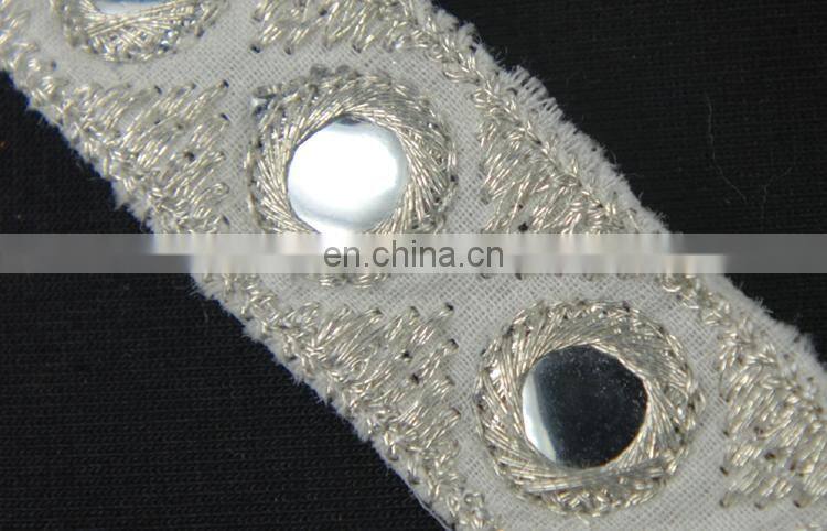 Custom fashion new style mirror silver lace trimming