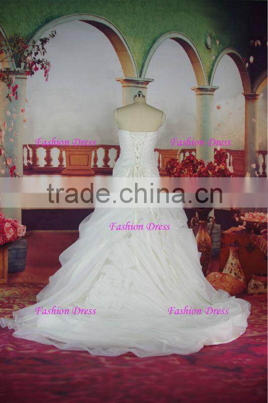 Gorgeous New Trumpet Organza Real Wedding Dress 2013 With Beaded Waistband